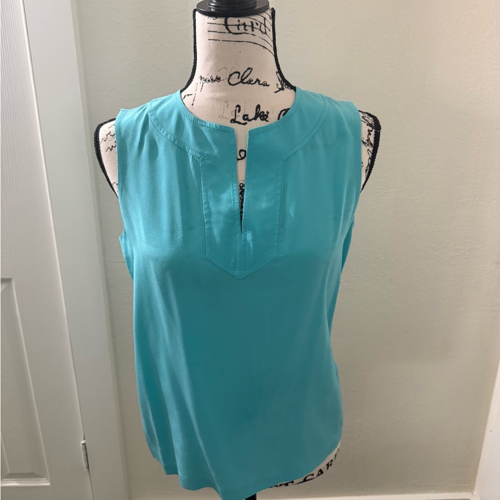 Kate Spade Blue Sleeveless Mandarin Collar Blouse